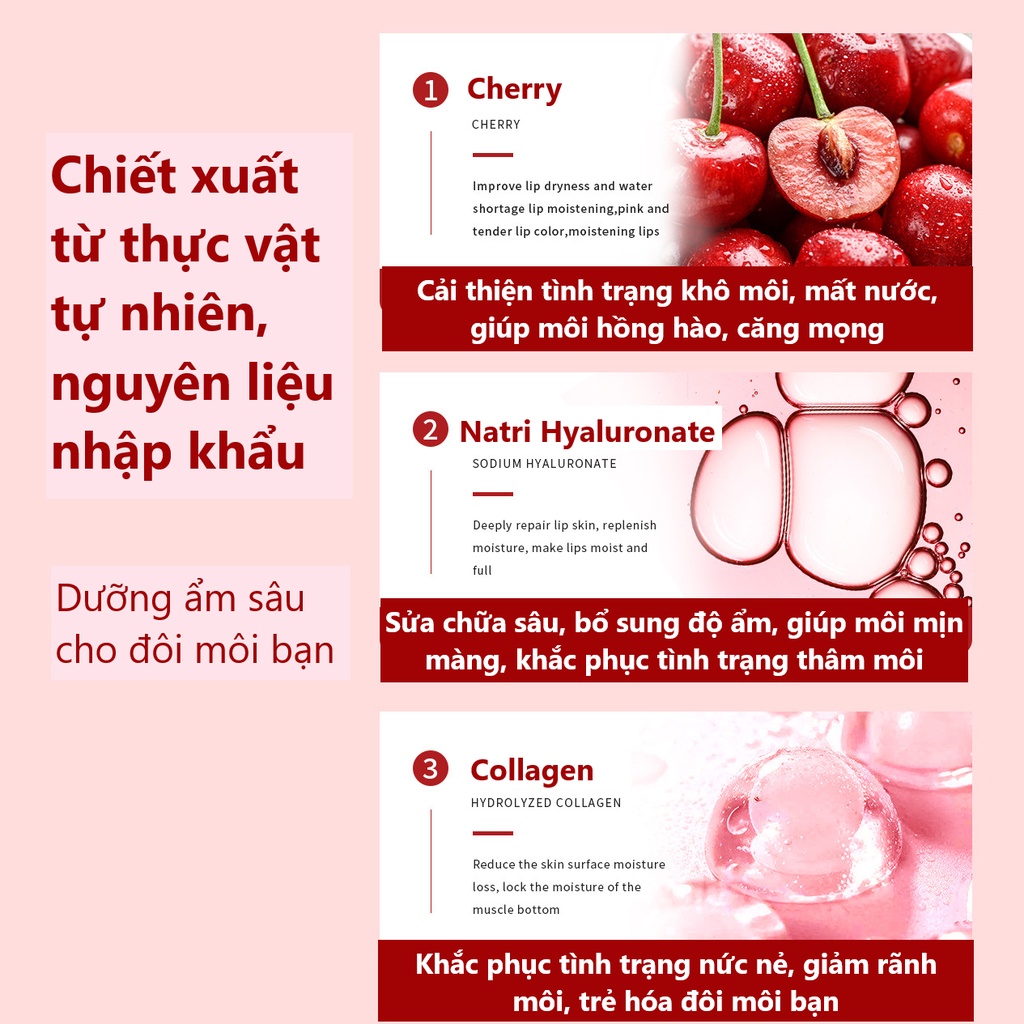 Mặt Nạ Môi BIOAQUA Dưỡng Ẩm Giảm Thâm Môi Hộp 20 Miếng Cherry Collagen Moisturizing Lip Mask (BIO21)