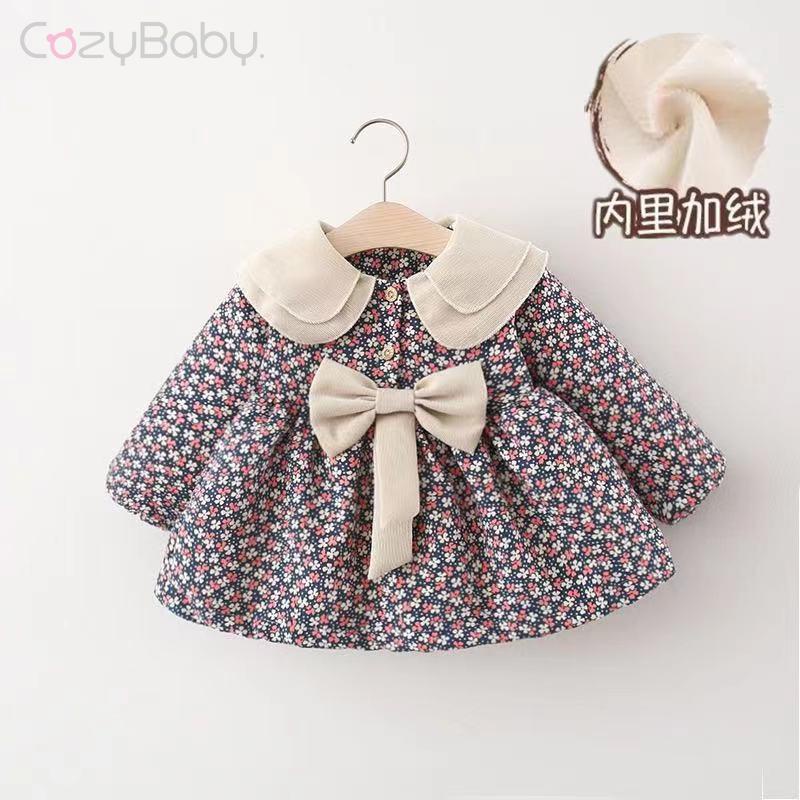 Đầm Công Chúa Tay Dài Đính Nơ Thời Trang Mùa Đông Xinh Xắn Cho Bé Gái