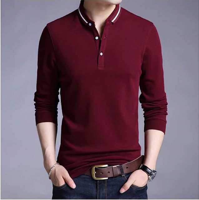 Áo thun nam tay dài cổ viền sọc cao cấp size M L XL | BigBuy360 - bigbuy360.vn
