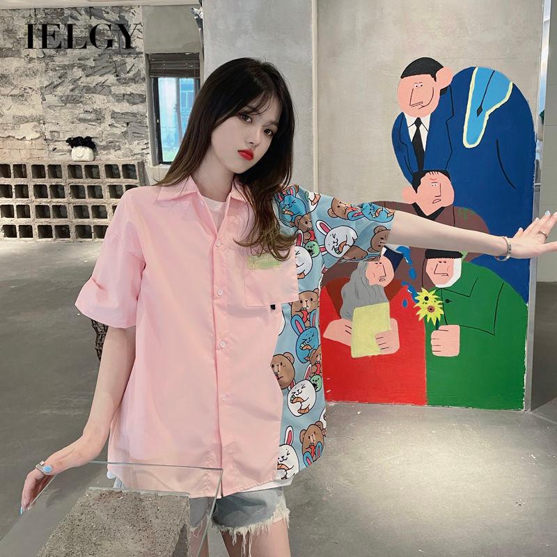Áo sơ mi IELGY tay ngắn màu trơn ngọt ngào xinh xắn cho nữ