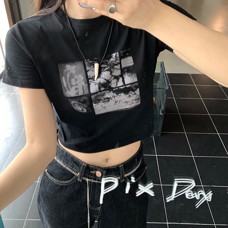 Áo thun croptop MMIOT Y2K phong cách harajuku thập niên 90s thời trang mùa hè