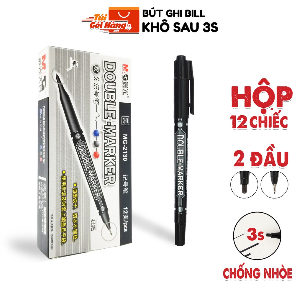 Hộp Bút Marker A215 Mực Đen Chống Nhòe Khô Sau 3s - Hộp 10 Cái