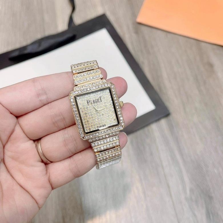Đồng hồ nam nữ mặt vuông Full đá , dây kim loại chống gỉ - Đồng hồ PiaGet thời trang nam nữ FULLBOX | BigBuy360 - bigbuy360.vn