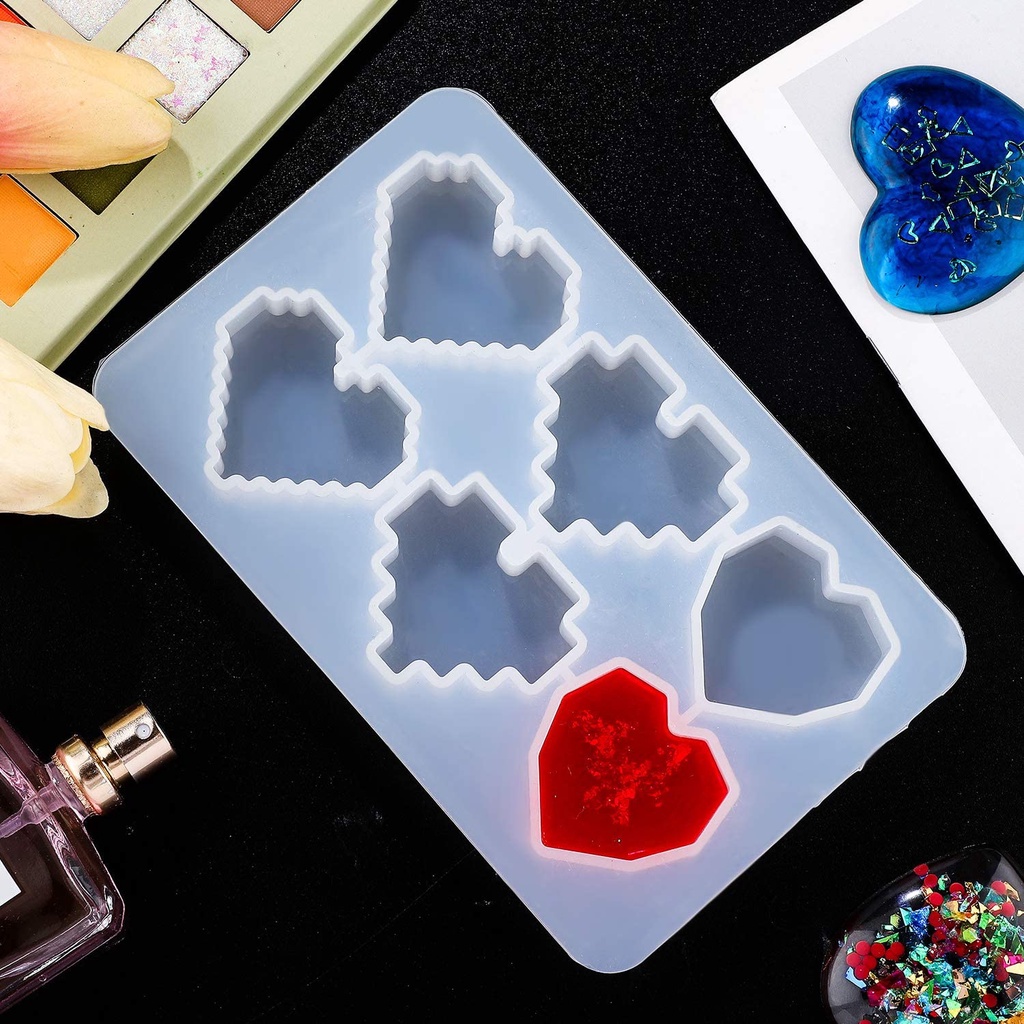 Khuôn Silicone Làm Trang Sức 6 Ngăn 9 Ngăn Hình Trái Tim