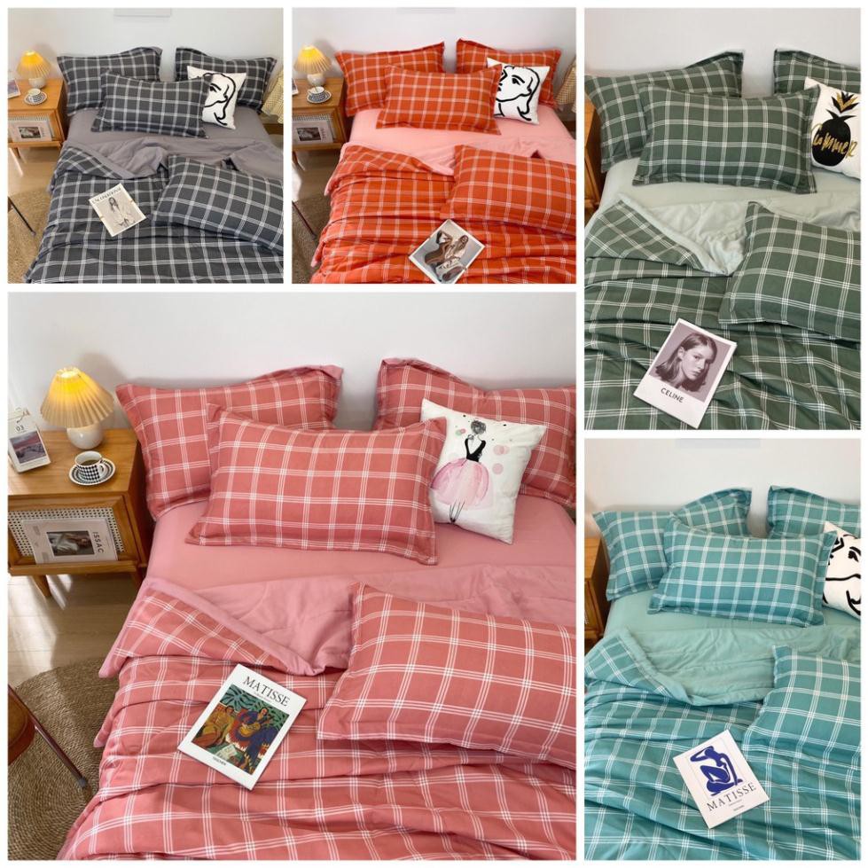 Bộ chăn ga gối đũi kẻ chăn trần hàng nhập khẩu(miễn phí bo chun theo size đệm)