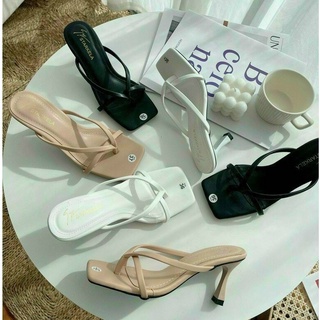 Giày cao gót Anh Anh shoes, Sandan kẹp mũi vuông quai mảnh gót nhọn 5p GL001 ba màu đen kem, trắng