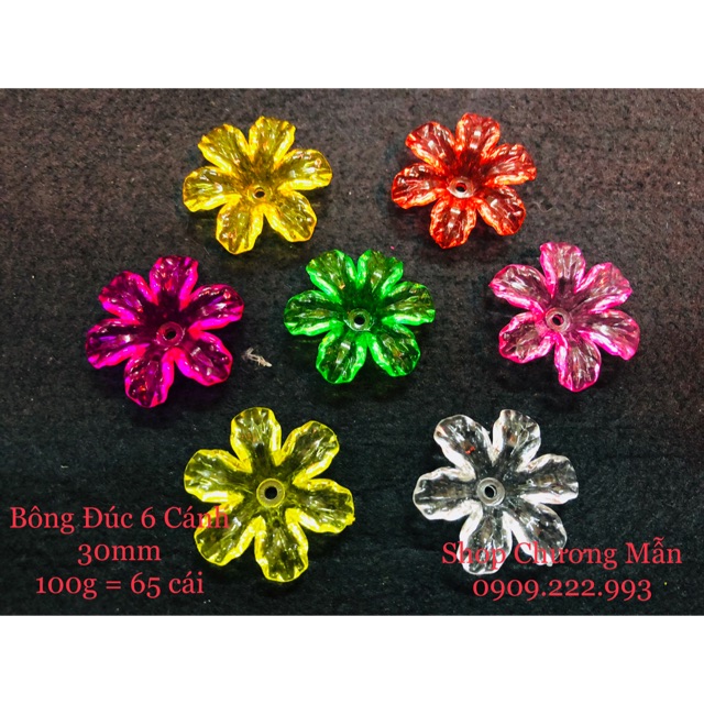 100G Bông Đúc 6 Cánh Pha Lê Nhựa 30mm Giá Sỉ