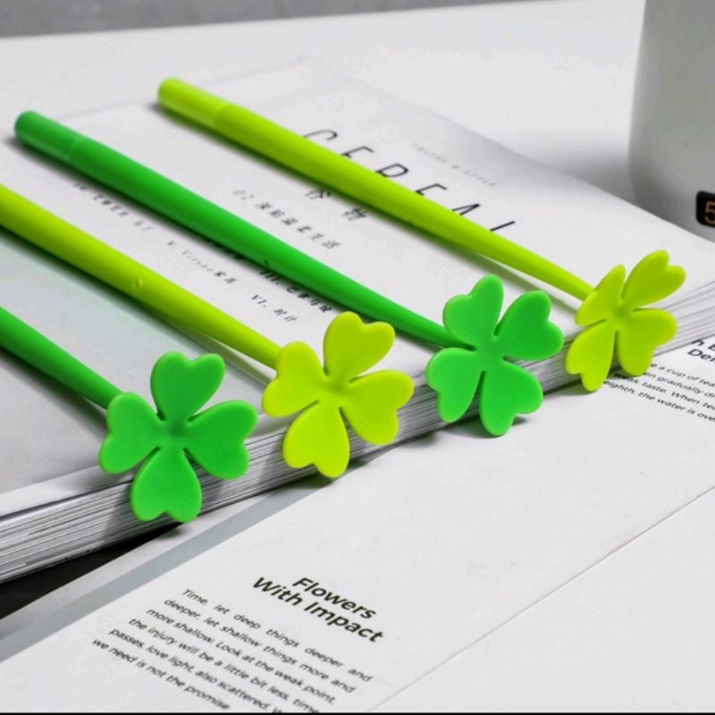 💝Bút gel silicone cỏ 4 lá hình 💚