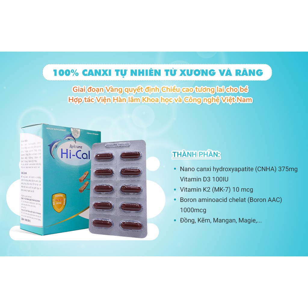 Canxi nano tự nhiên Avisure Hical cho bà bầu hộp 60 viên