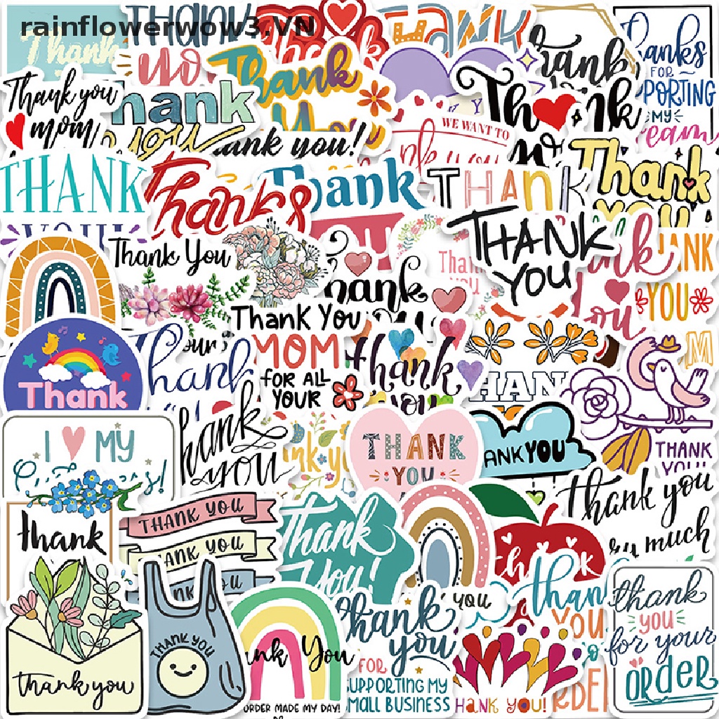 Set 50 Miếng Dán Chống Thấm Nước In Chữ Thank You Trang Trí Sổ Tay / Hành Lý