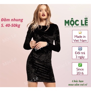 (40-50kg) Đầm body Mango form ôm nhung đen cột nơ hở lưng quyến rũ vnxk