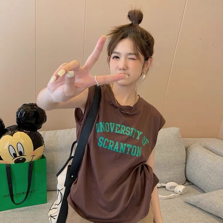 Áo Thun Nữ Không Tay In Chữ Phong Cách Hàn Quốc Mới