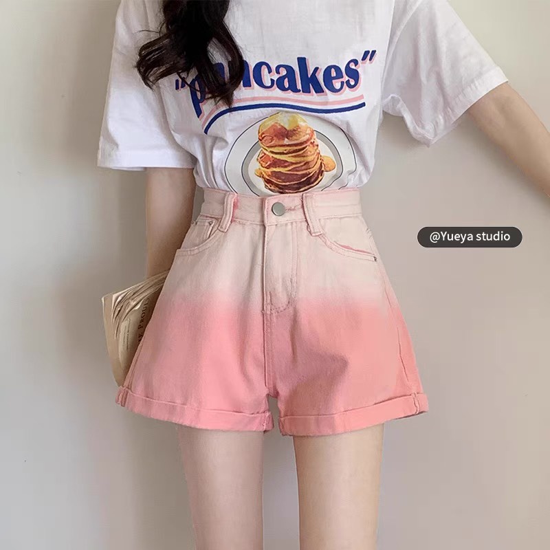 Quần Short Omber Denim Ống Rộng Lưng Cao Quần Sooc Loang 2 Màu J17601