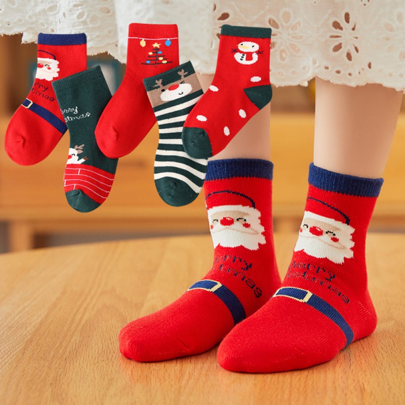 5 Đôi tất cotton mềm mại họa tiết giáng sinh dễ thương cho bé 1-12 tuổi