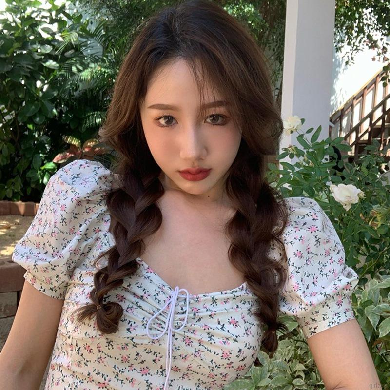 Áo Sơ Mi Tay Phồng In Họa Tiết Hoa Phong Cách Hàn Quốc Dành Cho Nữ