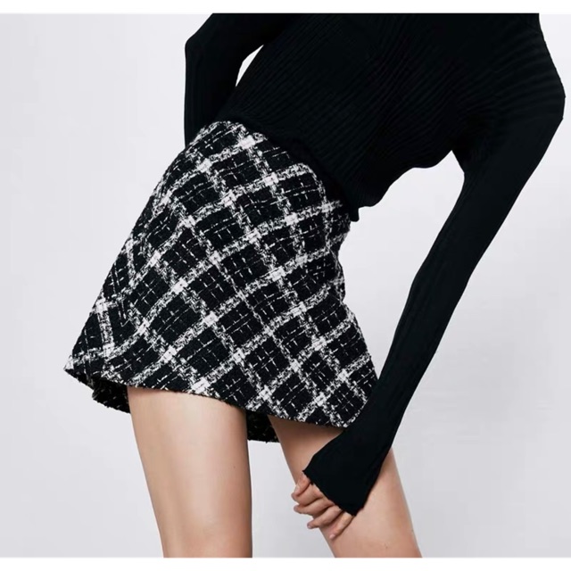 Chân Váy Dạ Tweed Đen Size S Zara