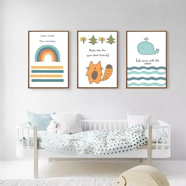 Tranh canvas treo phòng trẻ em ngộ nghĩnh 30x40 kèm khung