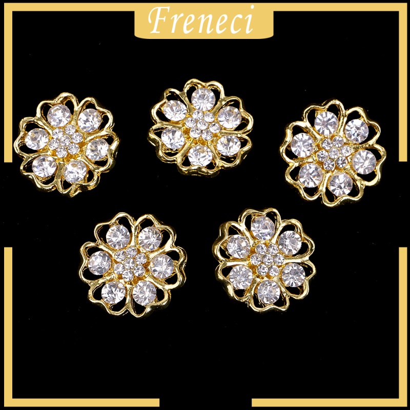 Set 5 Nút Áo Hình Hoa Bằng Kim Loại Đính Đá Màu Vàng 20mm