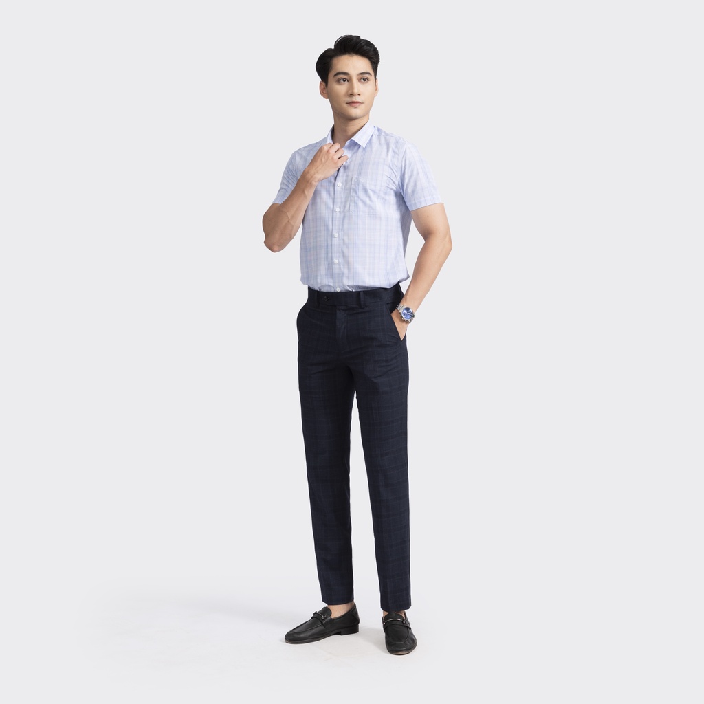Quần Âu Nam Quần Tây Công Sở Cao Cấp ARISTINO ATR01502 Kẻ Caro màu Xám và Xanh Than Dáng Slim Fit Ôm Nhẹ Vải Polyester