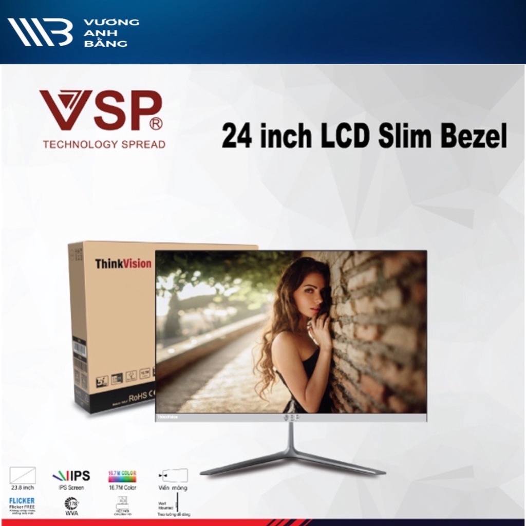 Màn Hình VSP 24 inch Vi24(IP2402SW/B) FHD/IPS/75Hz/ tràn viền - Hàng Chính Hãng