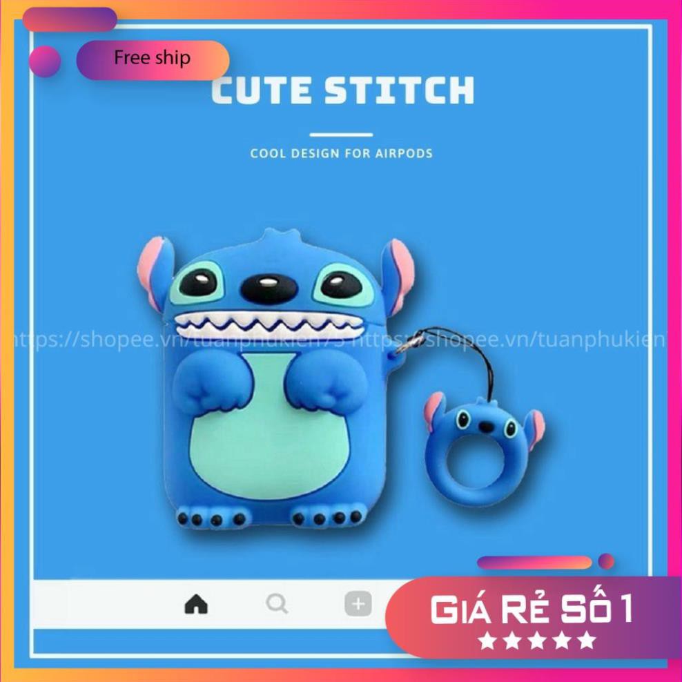 Airpods Case ⚡Freeship ⚡ VỎ BỌC AIRPODS MODEL STICH XANH - HỒNG Case Tai Nghe Không Dây Airpods 1/ 2/ i12/ Pro