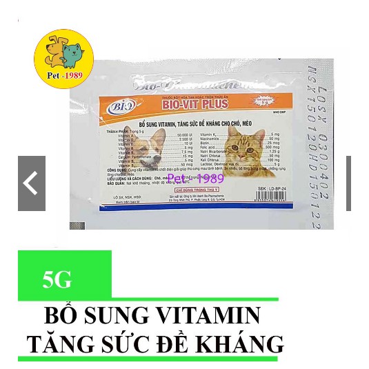 Bio-Vitplus 5g Bột Bổ Sung Vitamin, Tăng Đề Kháng Cho Chó Mèo