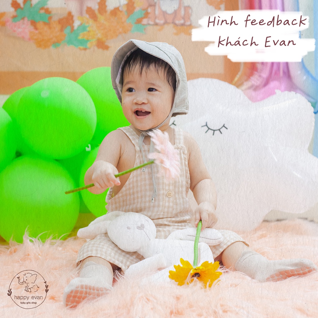 [Freeship] [Auth Tiny People] Romper body đùi 2 dây sọc caro nâu, chất vải xô gạc mềm mại, hàng cao cấp thoáng mát.