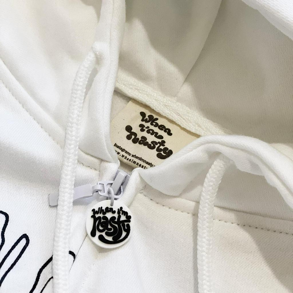 Áo khoác nỉ nam nữ in hoạ tiết trắng đen Trouble Maker thiết kế WHENIMNASTY