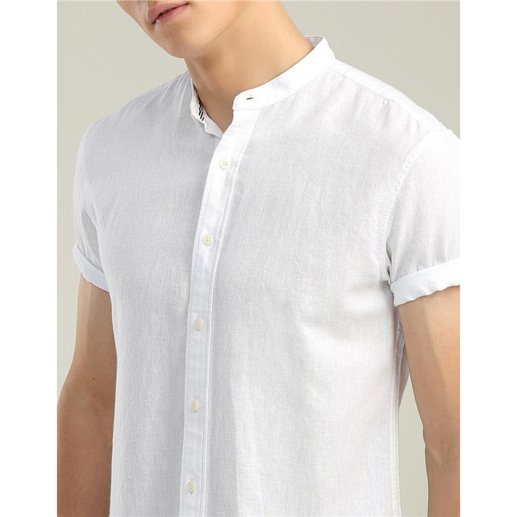 Áo Sơ Mi Nam Ngắn Tay Giordano Linen Shirts Màu Trắng 0104820401