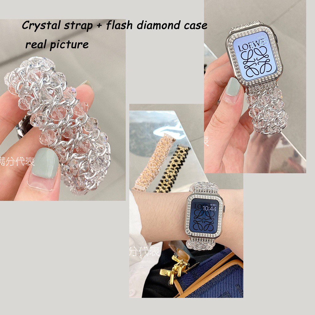 Sang Trọng Dây Đeo Đồng Hồ Thay Thế Bằng Kim Loại Đính Đá Cho iwatch series 8 7 6 5 SE 4 3 2 49mm 41 45 mm 44 40 mm 42 38 mm