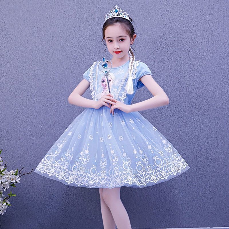 Đầm Công Chúa Không Tay In Hình Elsa Dễ Thương Thời Trang Xuân Hè Cho Bé Gái