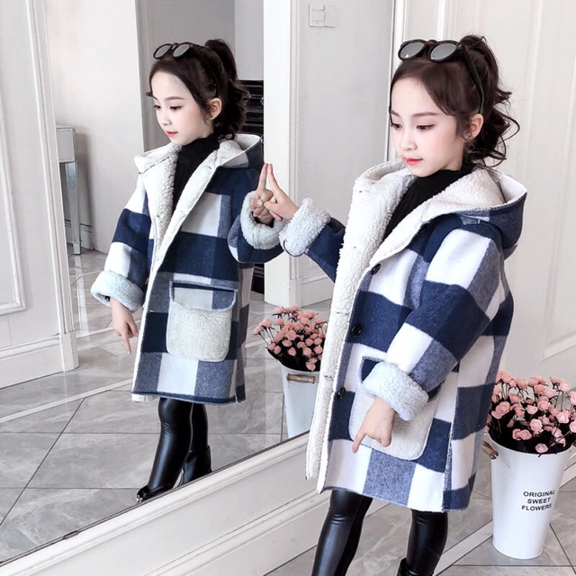Áo Khoác Ô Kaky Lót Lông Cừu Bé Gái 14-43kg Thời Trang Nk Quảng Châu