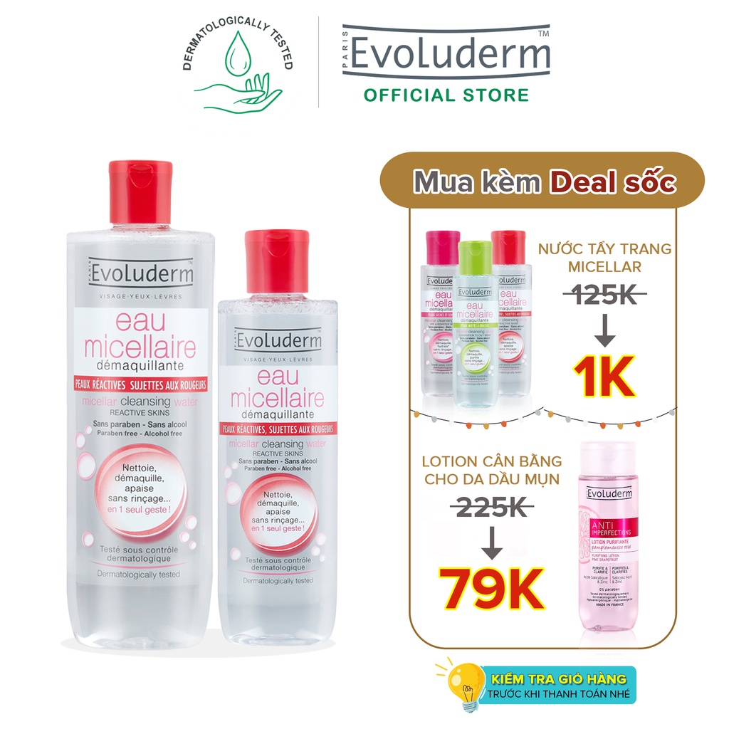 Bộ nước tẩy trang Evoluderm dành cho da Mẫn Cảm và Kích ứng 250ml + 500ml