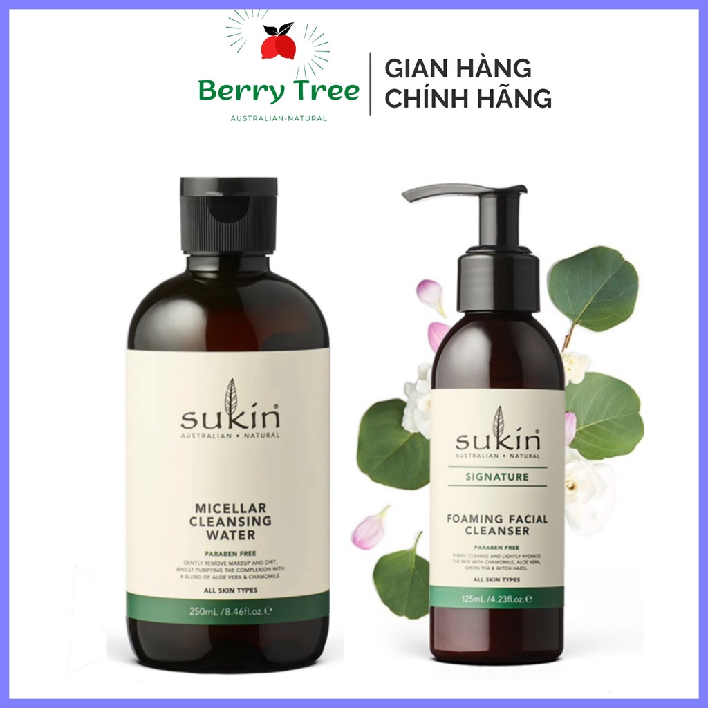 Combo   Nước Tẩy Trang Sukin Micellar Cleansing Water 250ml + SRM Tạo Bọt Sukin Foaming Facial Cleanser 125ml (BR)