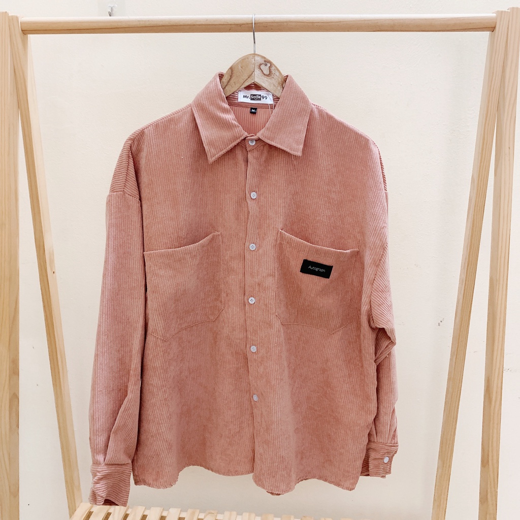 Áo Sơ Mi Nhung Tăm/Nhung Gân Kupi Tay Dài Unisex Form To Rộng Oversize Hình Thật AAG99