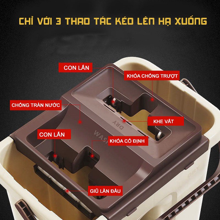 Cây lau nhà kèm thùng tự vắt 2 ngăn tặng kèm 2 miếng lau tiện lợi