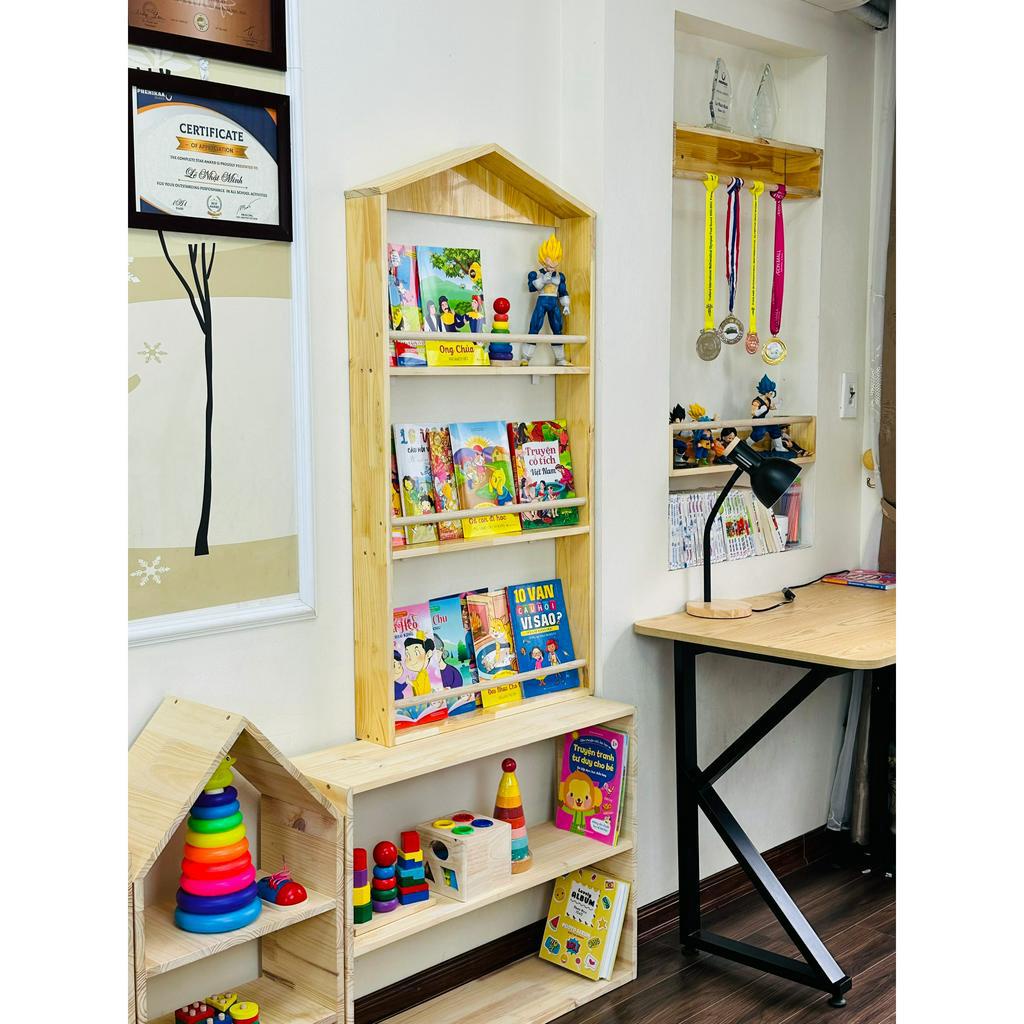 Giá Sách Cho Bé, Giá Để Sách Treo Tường Hình Ngôi Nhà Bằng Gỗ, Trang Trí Phòng Trẻ Em