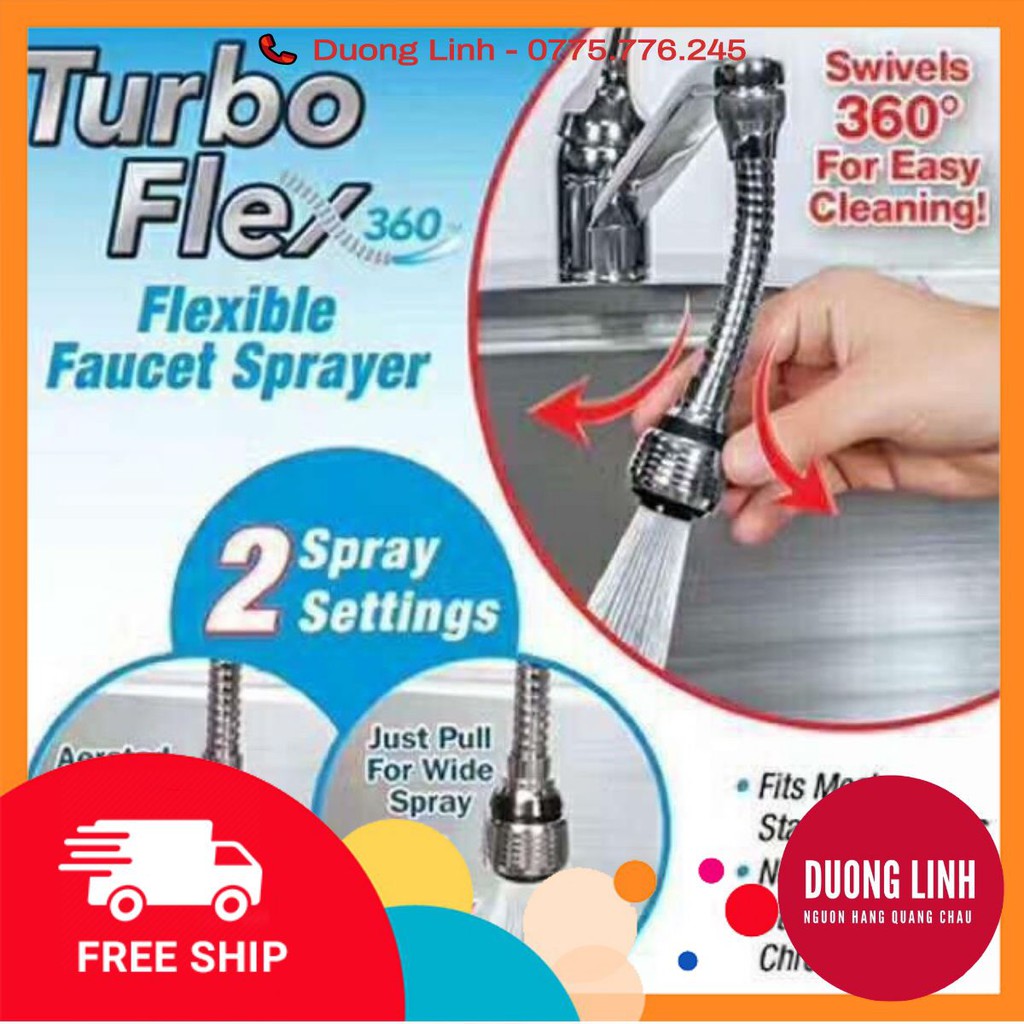 vòi nối tăng áp bồn,chậu rửa xoay 360 độ Turbo Flex