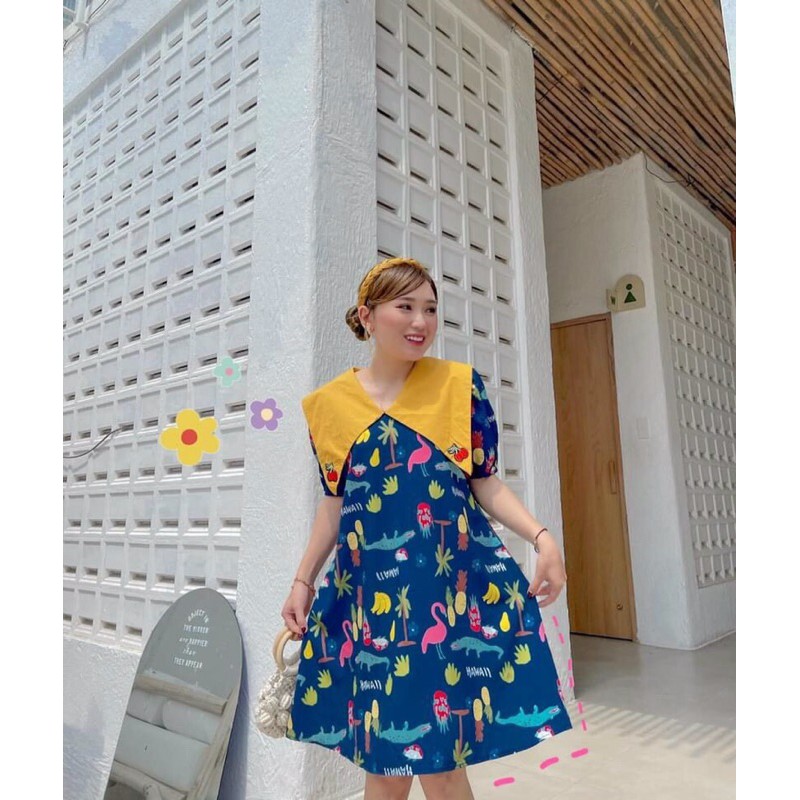 Đầm suông hoạ tiết cổ phối, thiết kế siêu xinh siêu trắng da | BigBuy360 - bigbuy360.vn