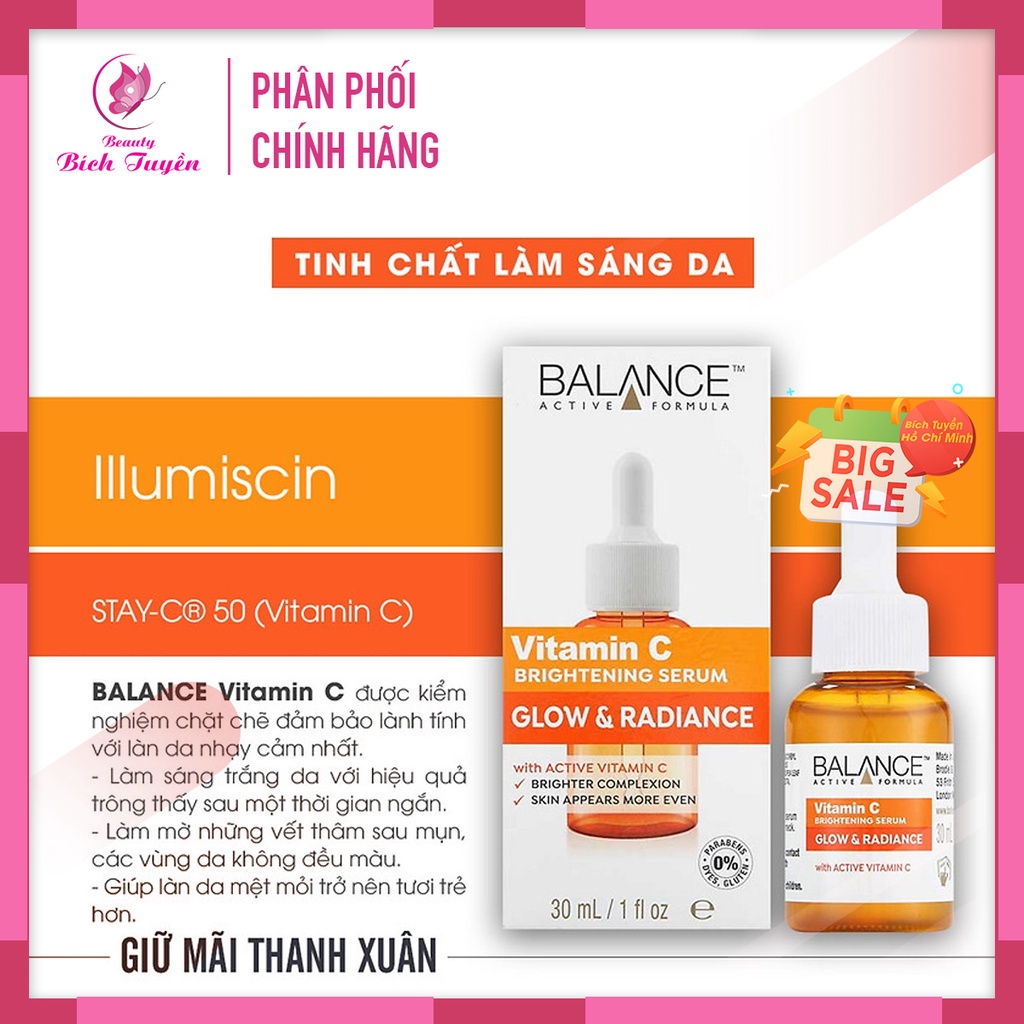 Serum BALANCE Active Formula Vitamin C Brightening Tinh Chất Trắng Da, Mờ Thâm 30ml BT Cosmetic