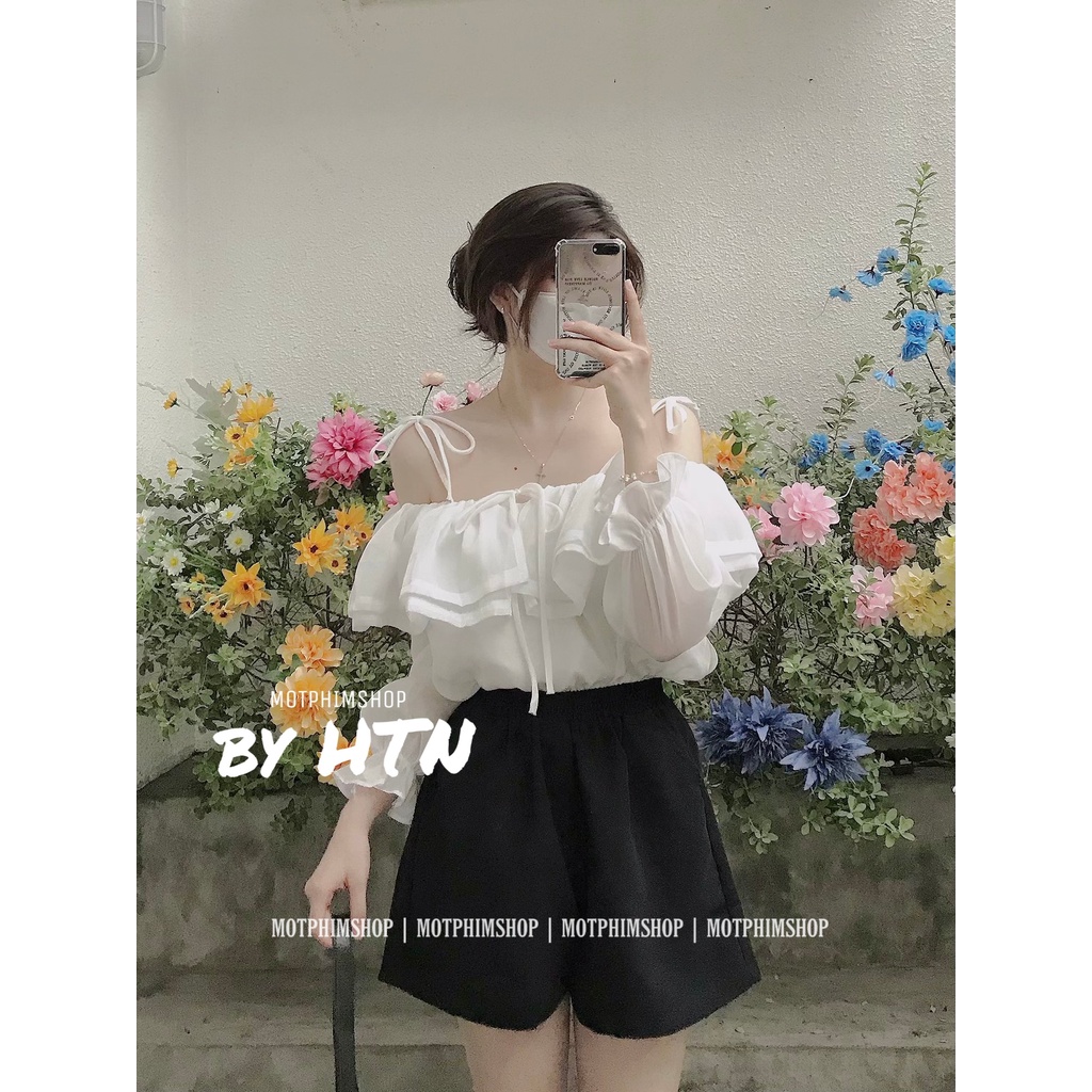 CLOUDY TOP - Áo tơ trễ vai bồng bềnh