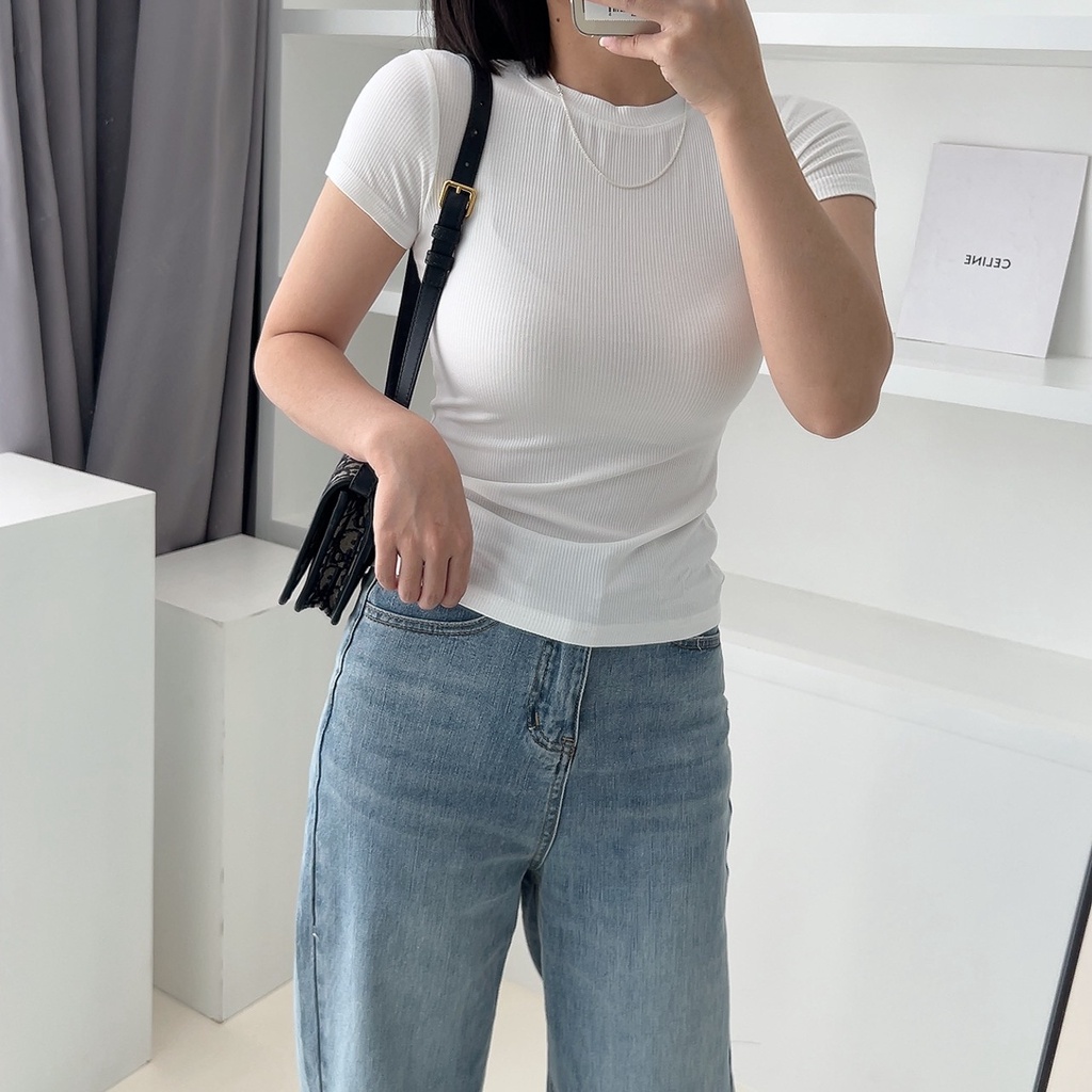 Áo thun nữ trơn cổ tròn form ôm body ❤iCotton❤️ áo phông babytee nhiều màu trắng, đen cotton 100% thun tăm co dãn