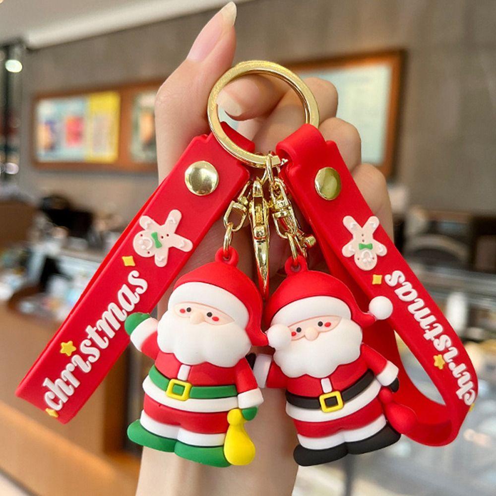 1 Móc Khóa Cao Su Hình Búp Bê Ông Già Noel Trang Trí Cây Thông Giáng Sinh Cho Bé Gái