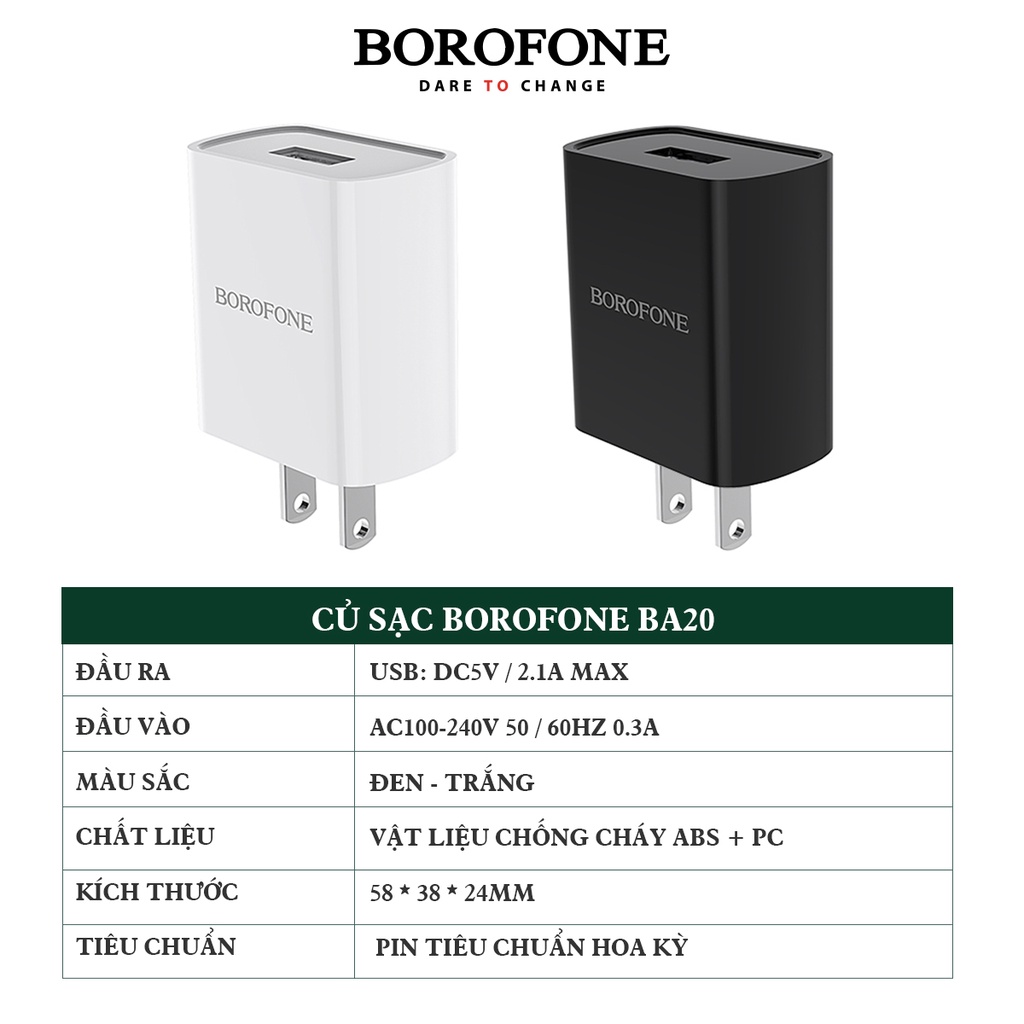 Củ sạc thông minh một cổng Borofone BA20 - AK Mobile