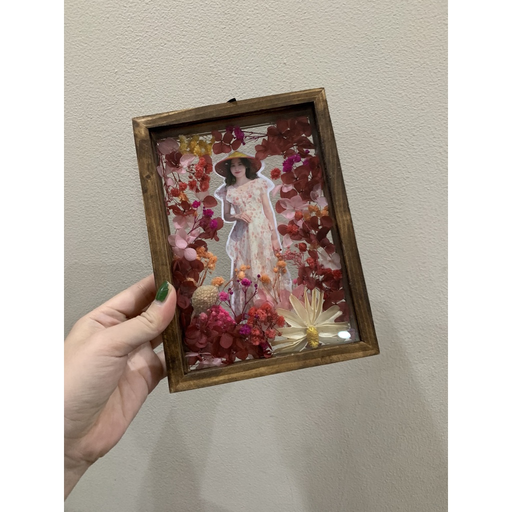 Khung tranh hoa khô handmade ảnh cưới, ảnh gia đình, quà tặng sinh nhật, quà tặng người yêu giữ kỉ niệm ngày 14/2, 8/3