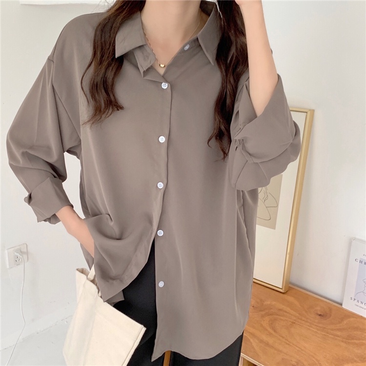 Áo sơ mi nữ form rộng tay dài công sở Hàn Quốc Sơ mi nữ Form rộng Dài tay Thiết kế Thời trang Thiết kế