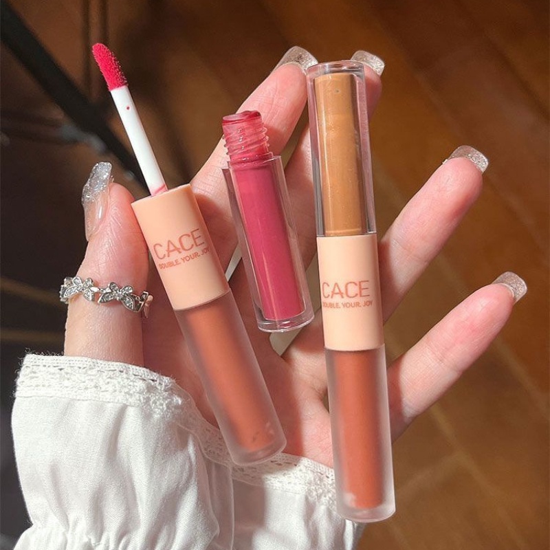 Son kem lì , Son Bóng Nội Địa Trung CACE HERORANGE Son lì Son Kem Son Môi 2 Đầu Màu Hạt Dẻ Siêu Xinh Hàng Nội Địa Trung