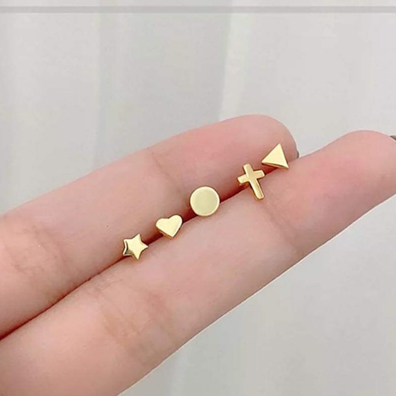 Bông tai bạc Bông nụ hình học Vuông tròn tam giác bạc trơn Van Jewelry V10768