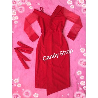 [BÁN GIÁ GỐC] Đầm body tay lưới lệch vai thắt eo + Ảnh thật thoitrangshop2019