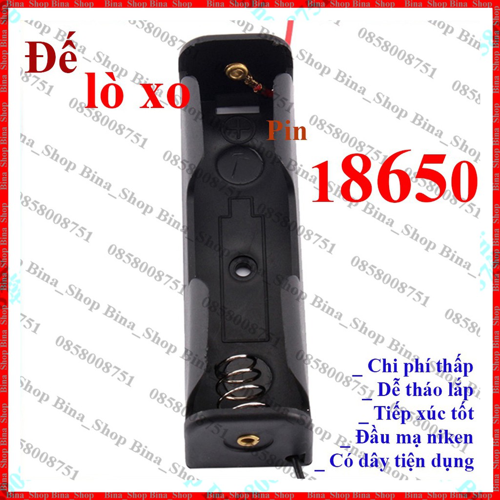 Đế pin 18650 Đế lò xo gắn 1 cell 18650 có dây